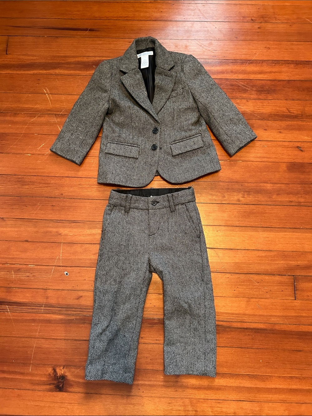 Janie and Jack Toddler Boys Suit Set 18-24 Months Black Gray Herringbone